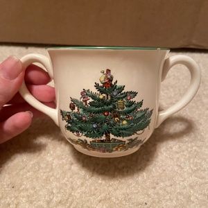 Spode Christmas Tree Double Handled Childs Cup, England Porcelain Baby China